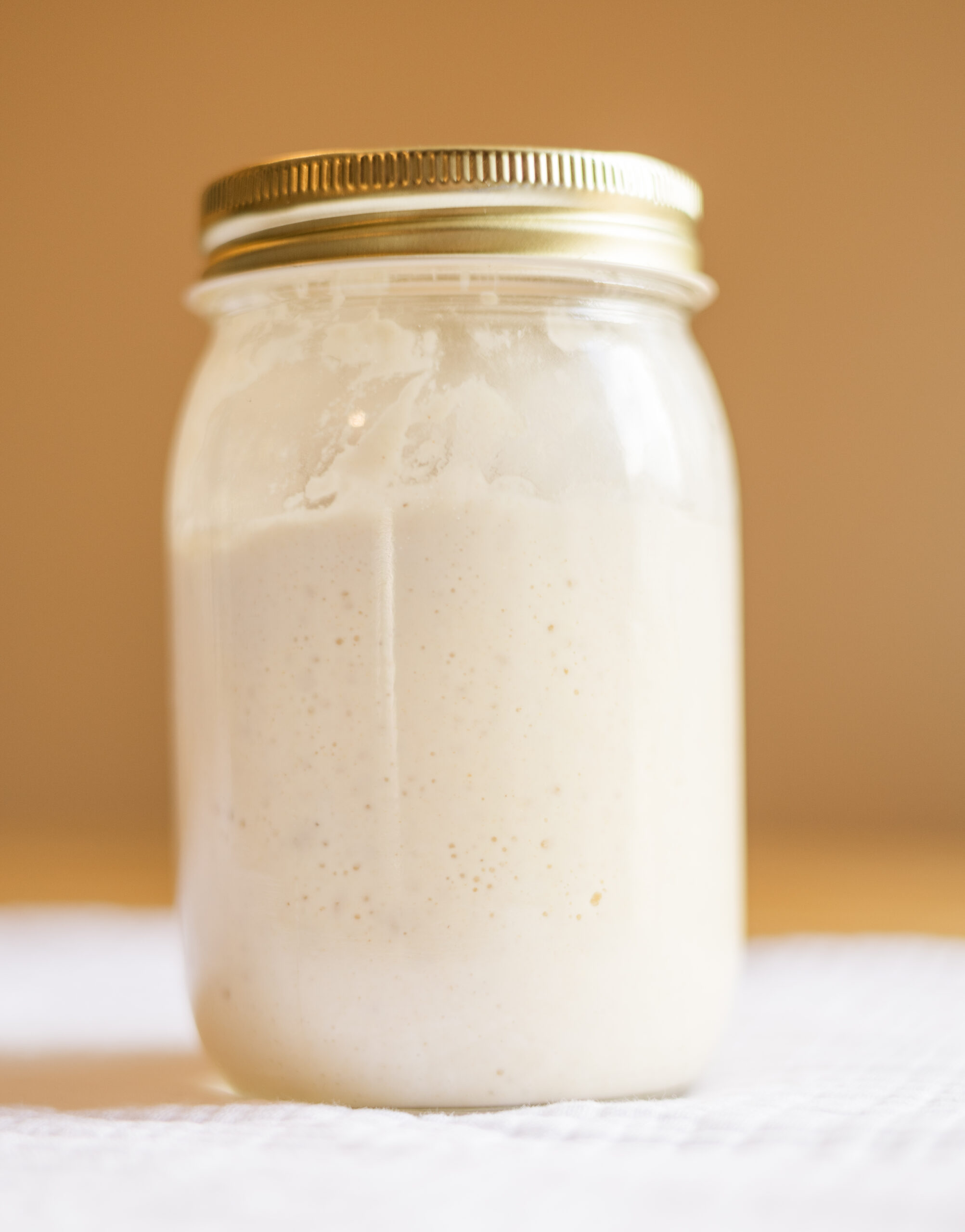 Bubbly sourdough starter in a mason jar Photo credit: Ryan Kirst