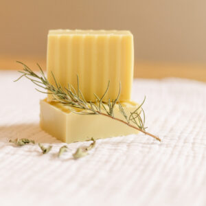 Rosemary + Mint soap on white linen