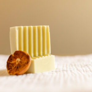 cedar wood + bergamot soap on white linen
